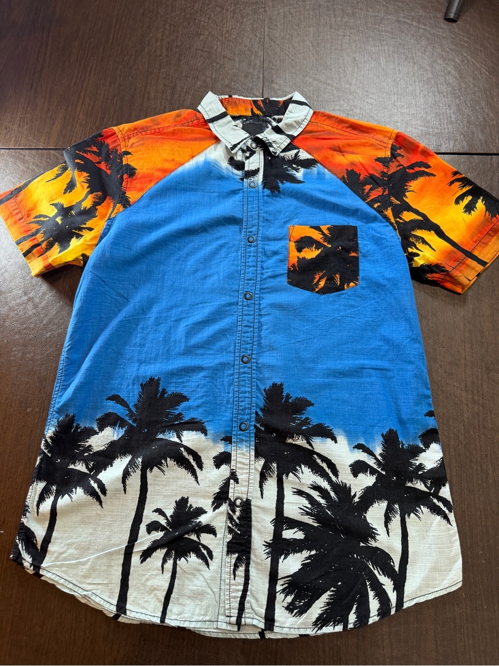 bar III Tropical Palm Print Short-Sleeve Mens Shirt 100% Cotton Sz L